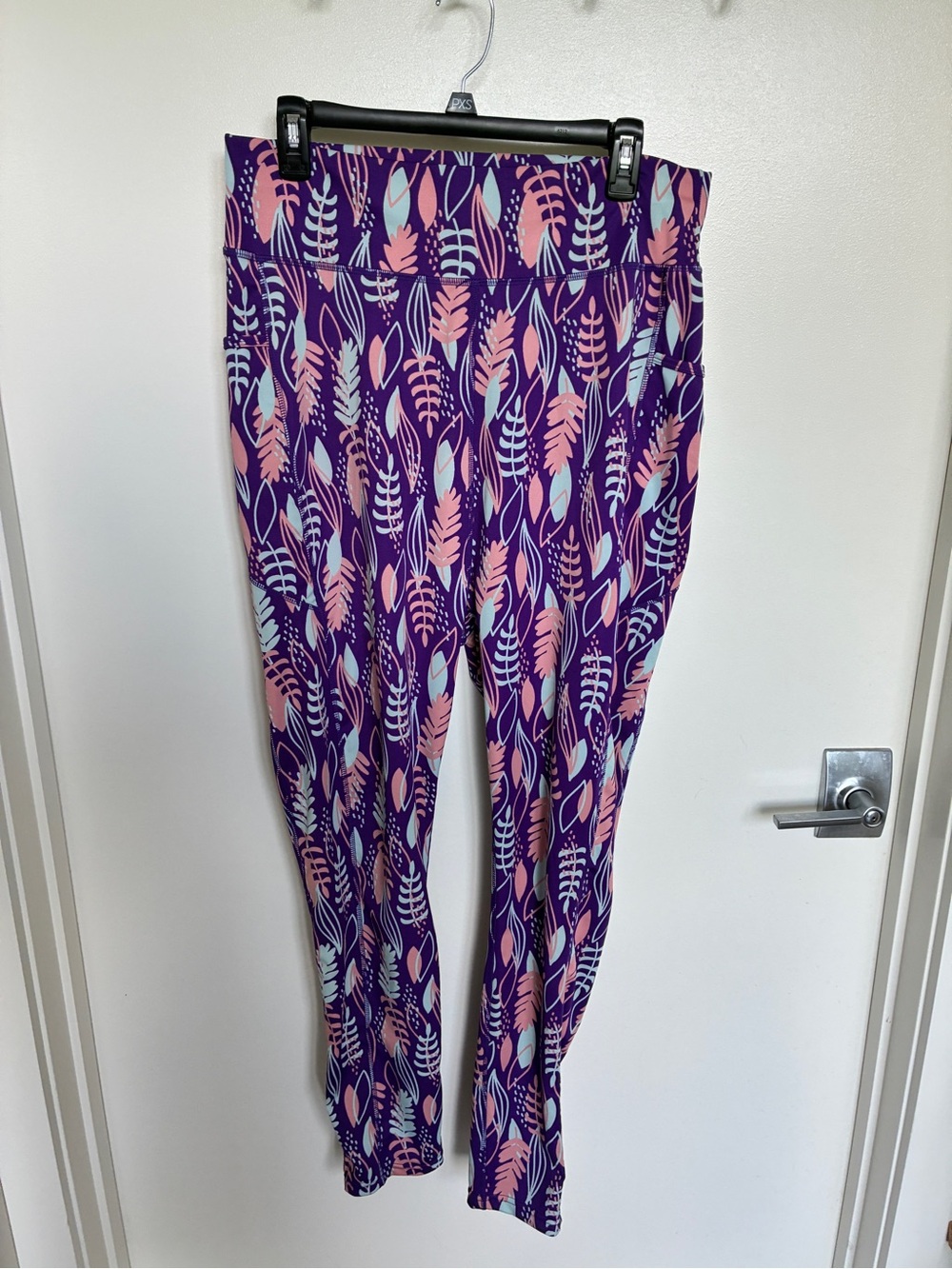 POP Fit Purple Joggers with Pink & Light Blue Leaf Print